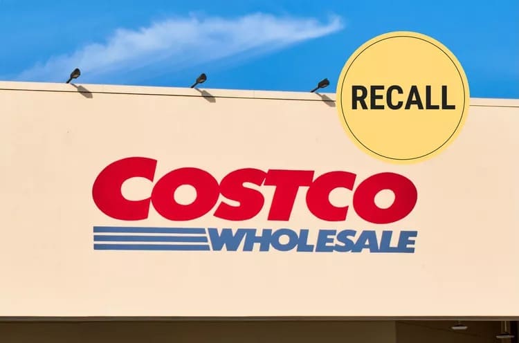 Costco storefront with a RECALL sign for egg products